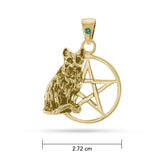 Cat Pentacle Gold Pendant With Gem GTP3230