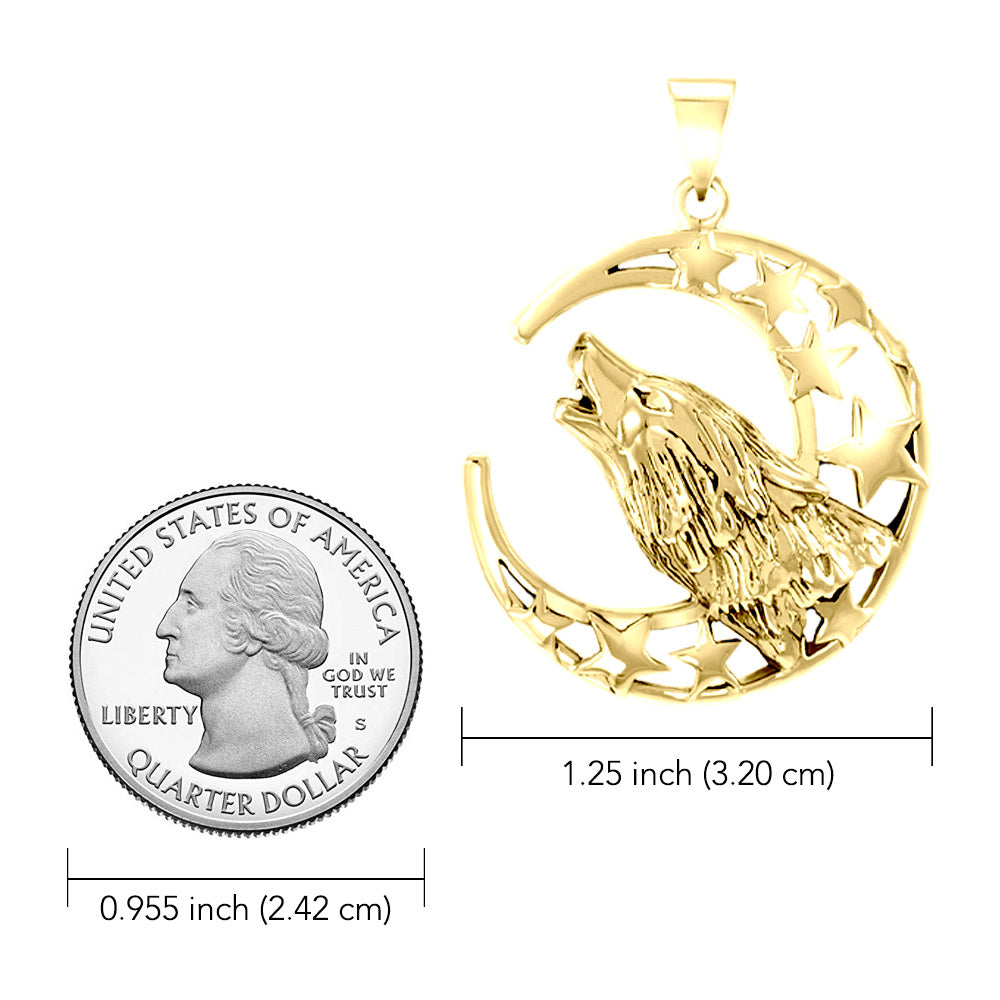 Baying wolf around the celestial beauty ~ 14K Yellow Gold Pendant GTP831