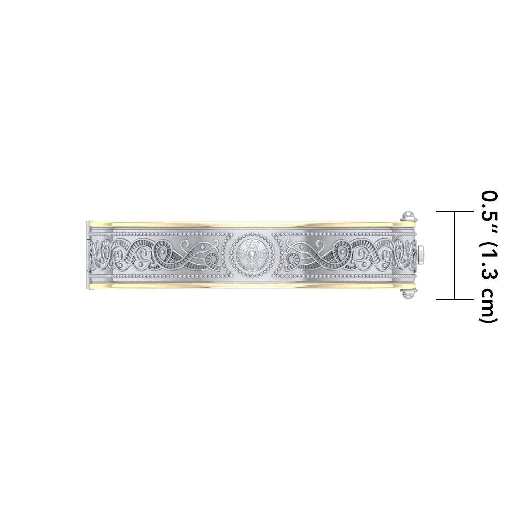 Small Silver and Gold Plate Border Celtic Bangle with open lock MBA211 - Jewelry