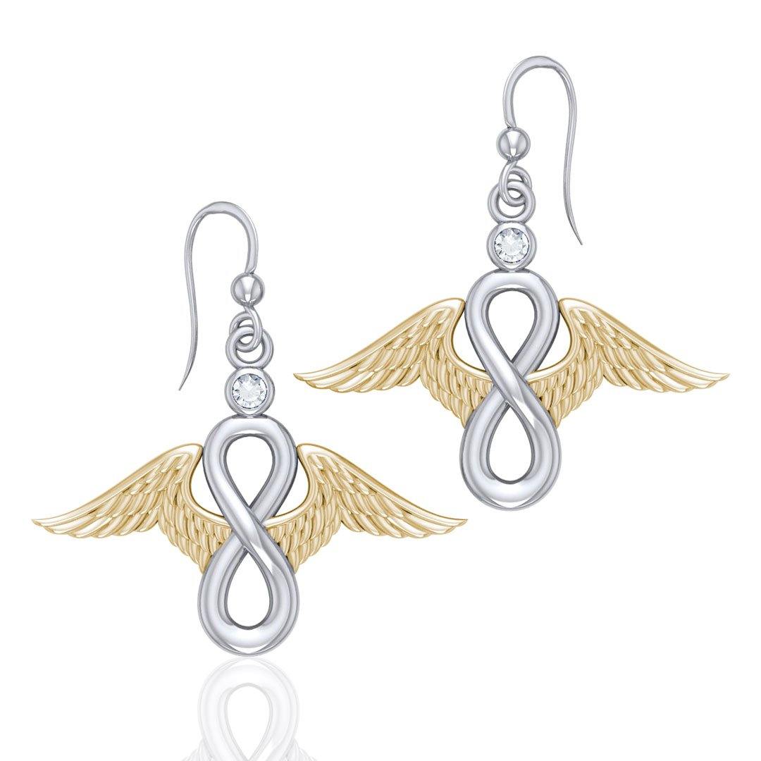 Angel Wings and Infinity Symbol with Gemstone Silver and Gold Earrings MER1665 - Jewelry