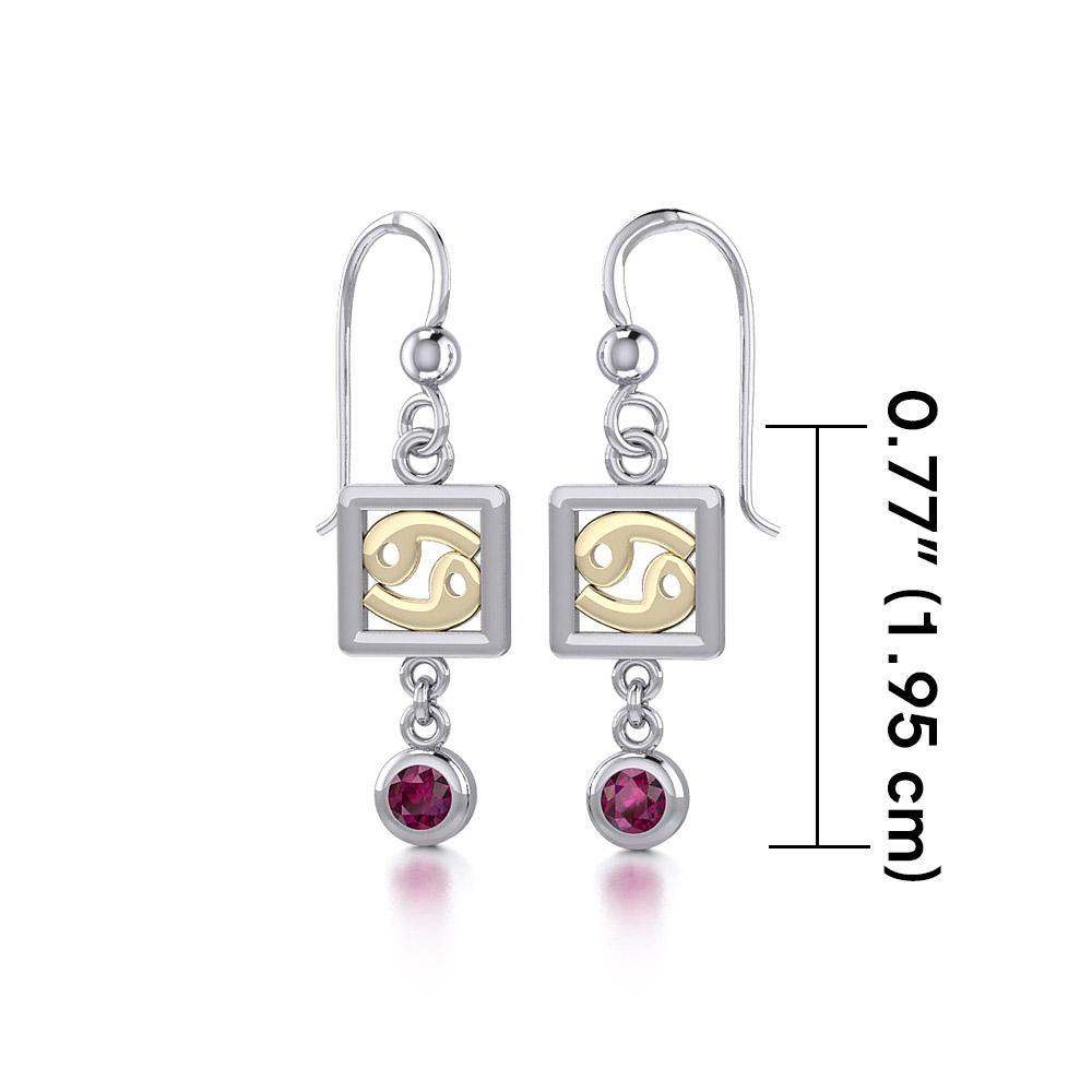 Cancer Zodiac Sign Silver and Gold Earrings Jewelry with Ruby MER1772 - Jewelry