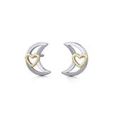 The Golden Heart in Crescent Moon Silver Post Earrings MER1779