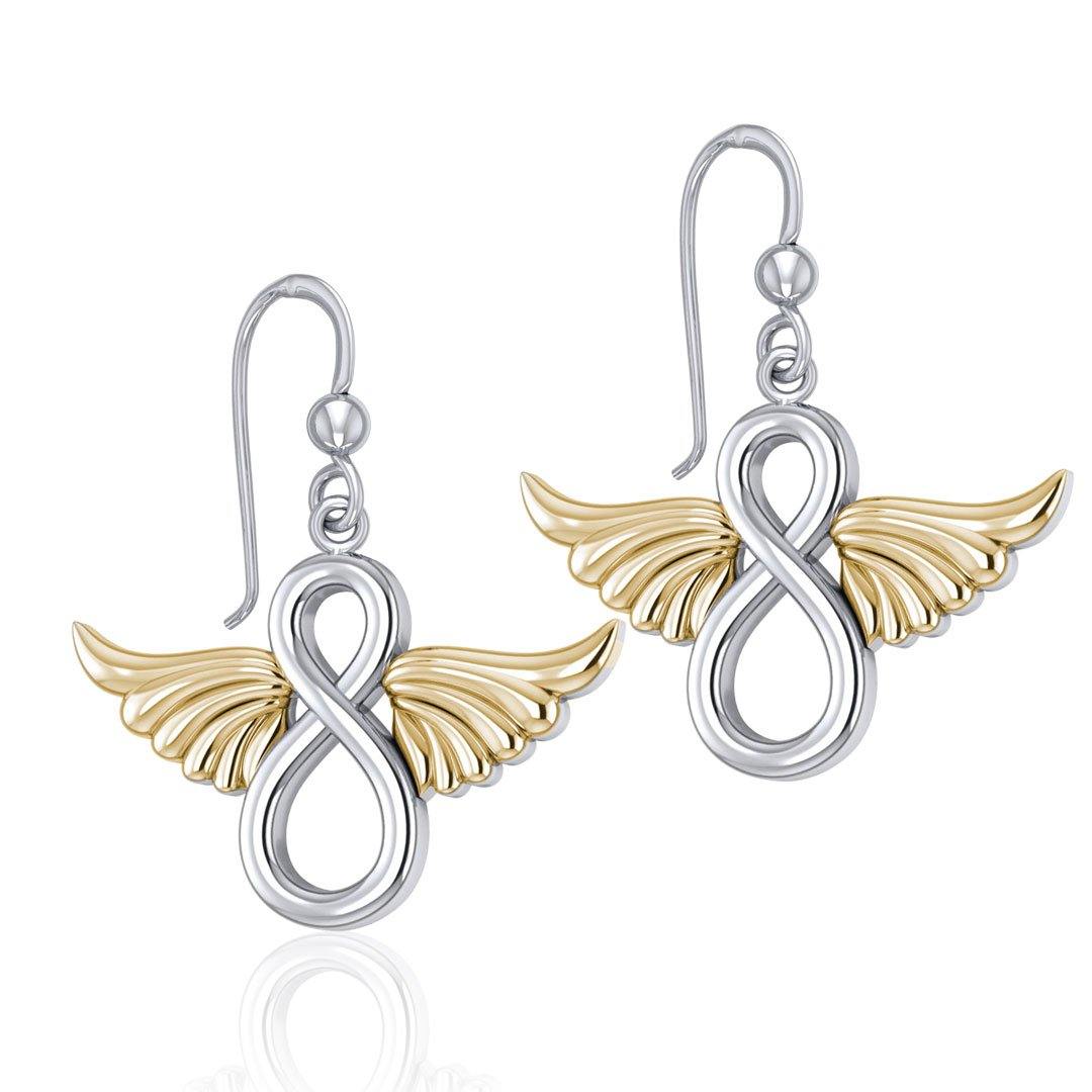 Angel Wings and Infinity Symbol Silver and Gold Earrings MER1781 - Jewelry