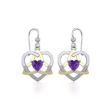 The Celtic Trinity Heart Silver and Gold Earrings with Gemstone MER1788