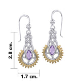 Steampunk Celtic Silver and Gold Accent Earrings with Marquise Gemstone MER2118