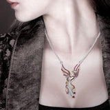 Mythical Phoenix arise! ~ Sterling Silver Jewelry Necklace with 14k Gold and Gemstone Accents - Jewelry