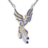 Mythical Phoenix arise! ~ Sterling Silver Jewelry Necklace with 14k Gold and Gemstone Accents - Jewelry