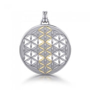 Flower of Life Mandala Silver and Gold Accent Pendant MPD1146
