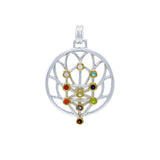Tree of life Silver With 14K Gold Accent Pendant with beautiful exotic Kabbalah Chakra Gemstone  MPD3892