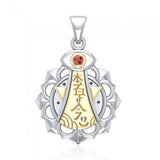 Chakra and Reiki Distance Healing Silver and 14K Gold accent Pendant with Gemstone MPD4929