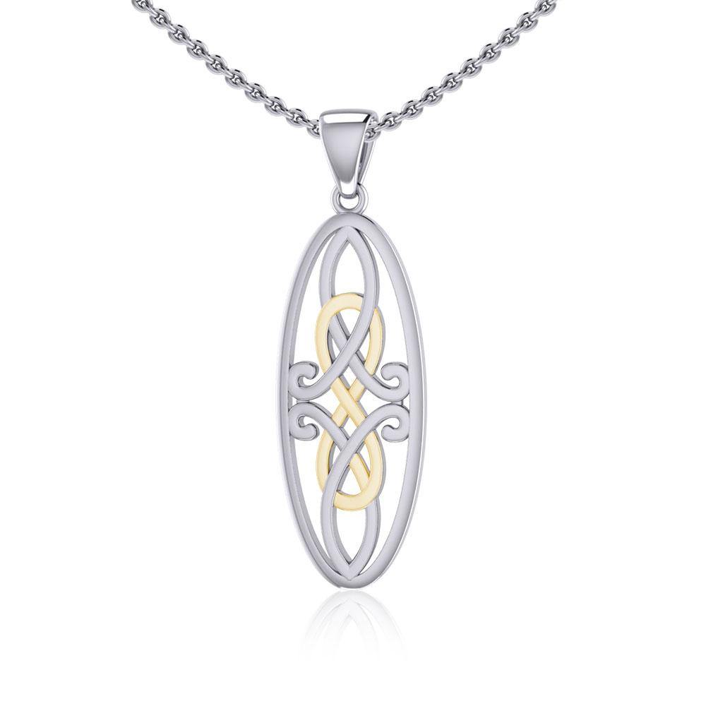 Celtic Woven Design in Oval Shape Silver and Gold Pendant MPD5233 - Jewelry