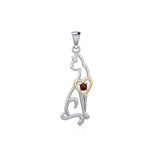 Lovely Heart Cat Silver and Gold Pendant with Gem MPD5273