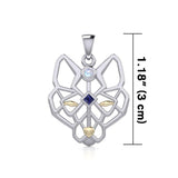 Geometric Wolf Silver and Gold Pendant with Gemstone MPD5276 - Jewelry