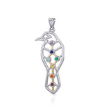 Geometric Raven Silver and 14K Gold Accent Pendant with Chakra Gemstone MPD5277