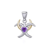 Silver and Gold Heart with Triple Moon Pendant with Gemstone MPD5283 - Jewelry