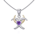 Silver and Gold Heart with Triple Moon Pendant with Gemstone MPD5283 - Jewelry