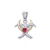 Silver and Gold Heart with Triple Moon Pendant with Gemstone MPD5283 - Jewelry