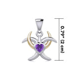 Silver and Gold Heart with Triple Moon Pendant with Gemstone MPD5283 - Jewelry