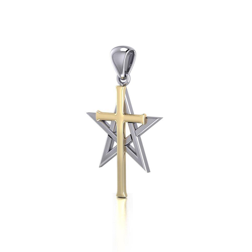 Cross Over The Star Silver and 14K Gold Vermeil Pendant MPD529 peterstone.