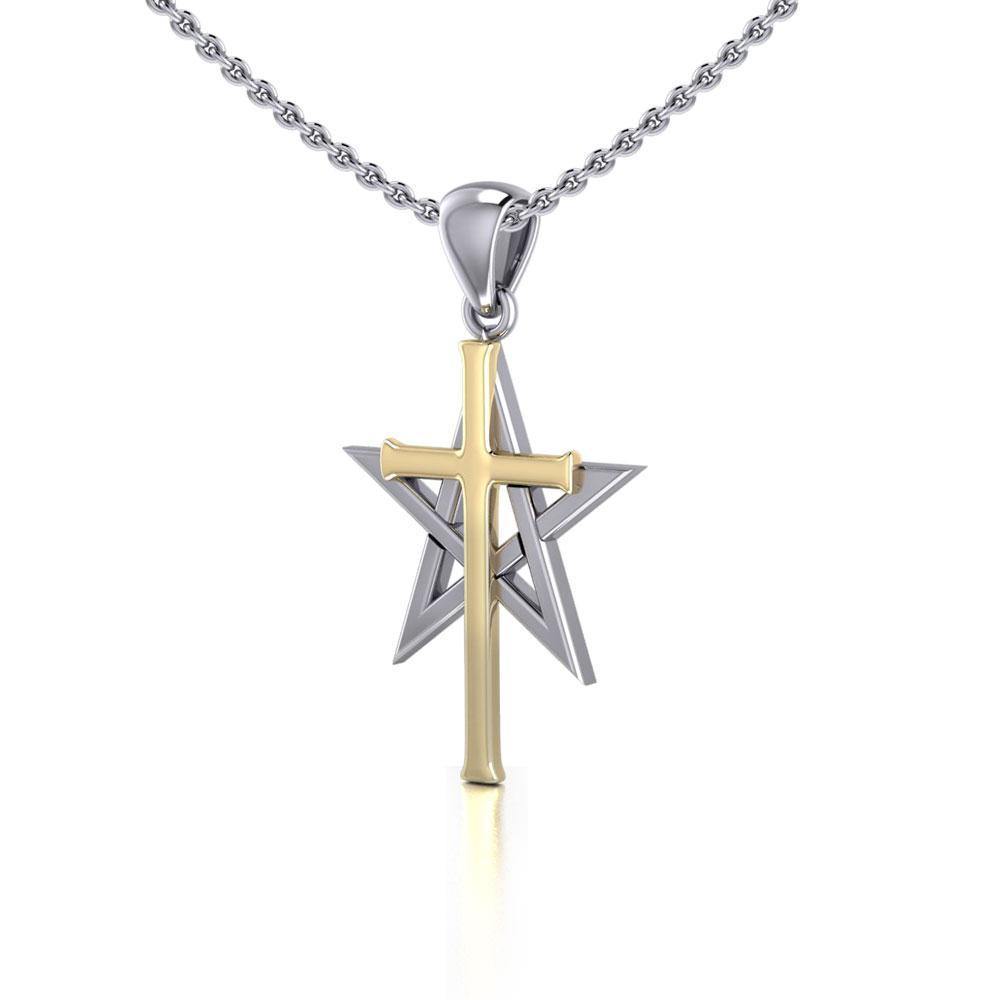 Cross Over The Star Silver and 14K Gold Vermeil Pendant MPD529 peterstone.