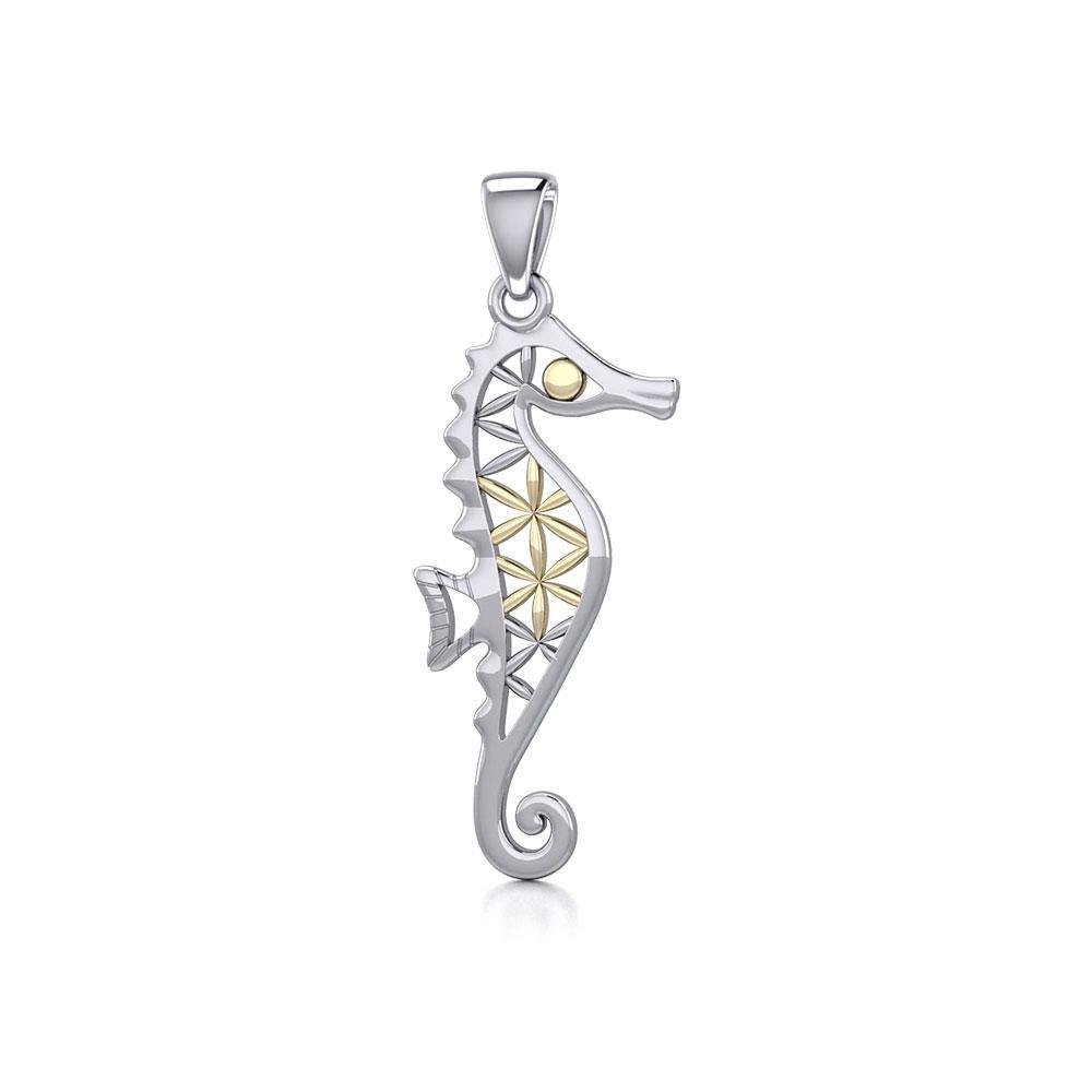 Silver and Gold Flower of Life Seahorse Pendant MPD5299 - Jewelry