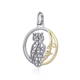 Silver Flower of Life Owl on The Golden Moon Pendant MPD5300 - Jewelry