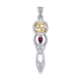 Celtic Goddess Cancer Astrology Zodiac Sign Silver and Gold Accents Pendant with Ruby MPD5938