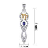 Celtic Goddess Virgo Astrology Zodiac Sign Silver and Gold Accents Pendant with Sapphire MPD5940