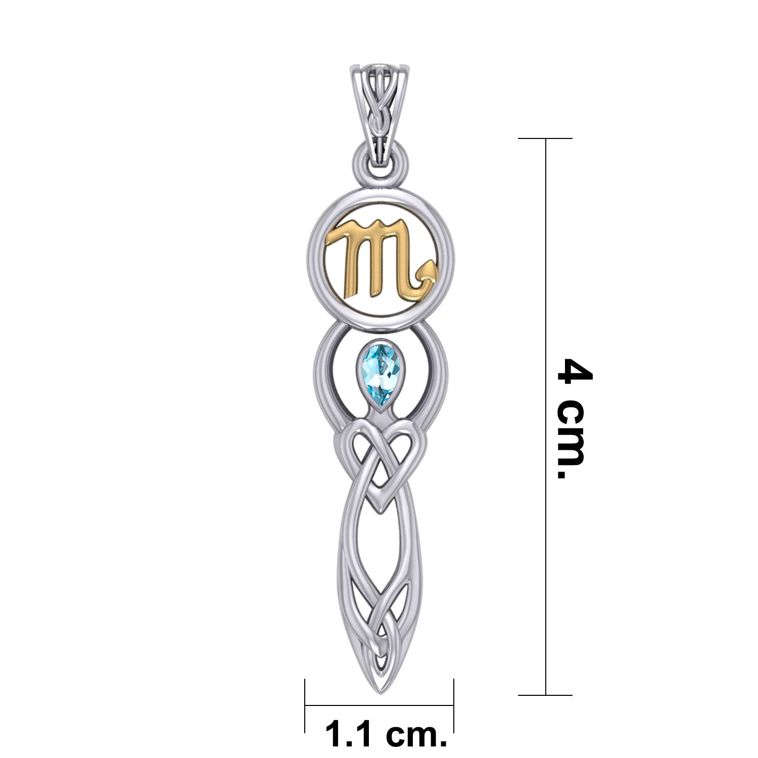 Celtic Goddess Scorpio Astrology Zodiac Sign Silver and Gold Accents Pendant with Blue Topaz MPD5942