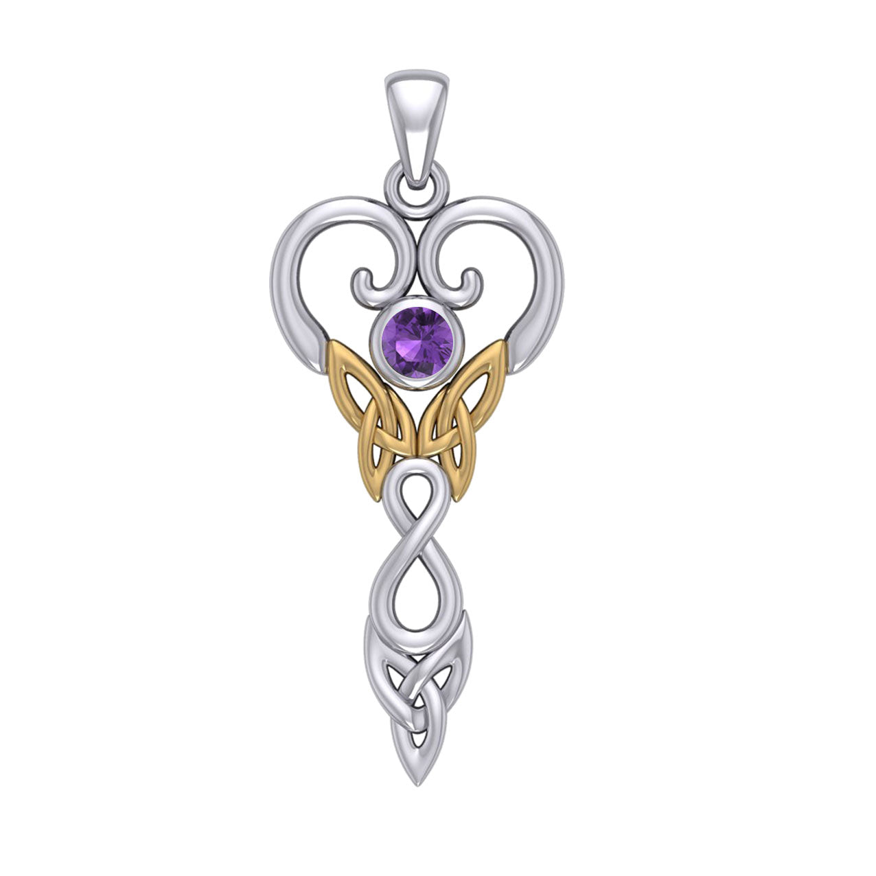 Celtic Infinity Goddess with Birthstone Silver and Gold Accents Pendant MPD5960