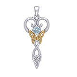 Celtic Infinity Goddess with Birthstone Silver and Gold Accents Pendant MPD5960