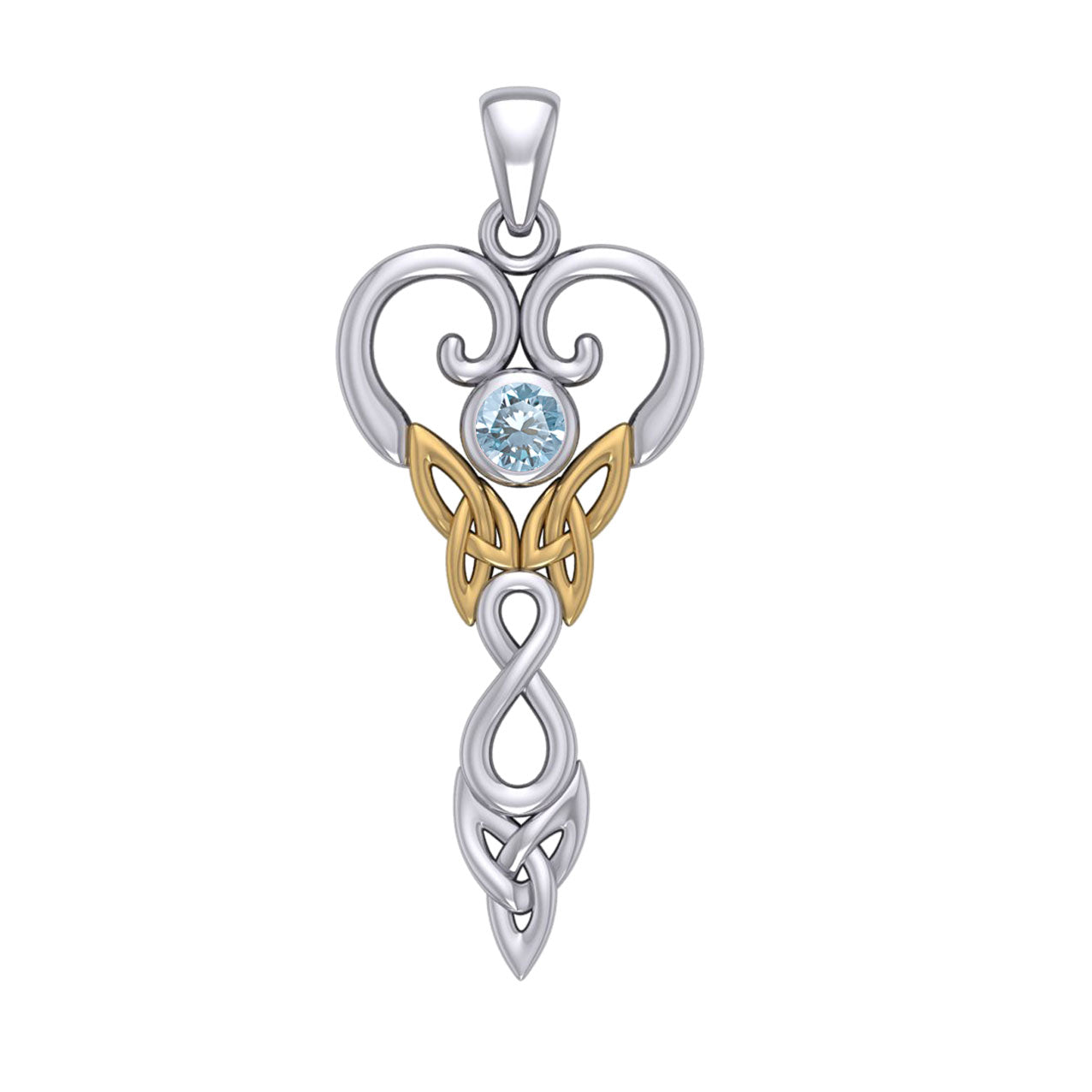 Celtic Infinity Goddess with Birthstone Silver and Gold Accents Pendant MPD5960