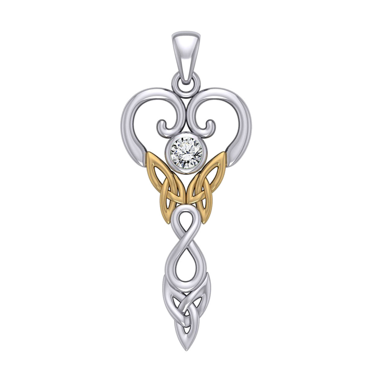 Celtic Infinity Goddess with Birthstone Silver and Gold Accents Pendant MPD5960
