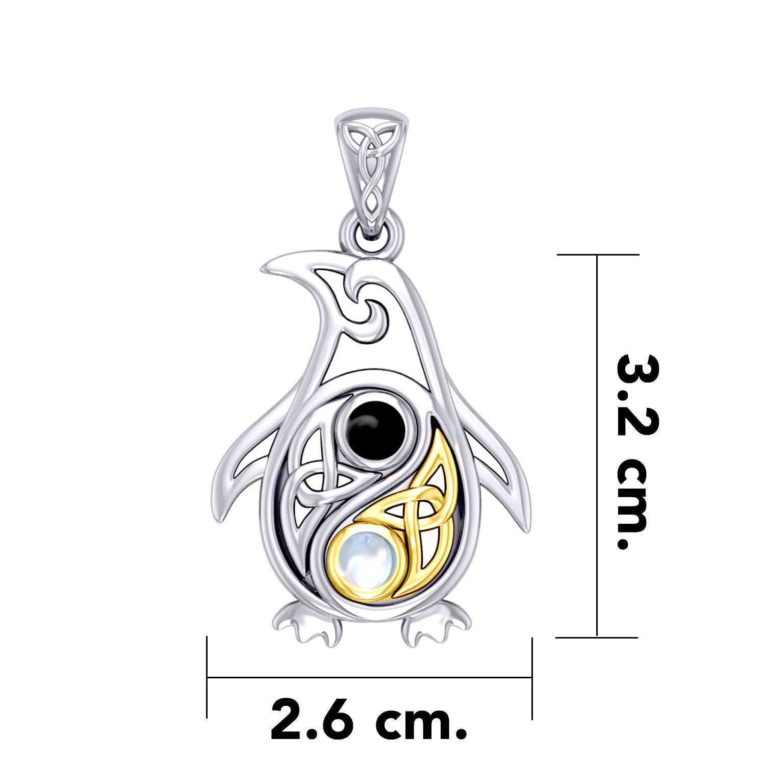 Celtic Yin Yang Spirit of The Antarctic Penguin Silver and Gold Accent Pendant with Gem MPD6014