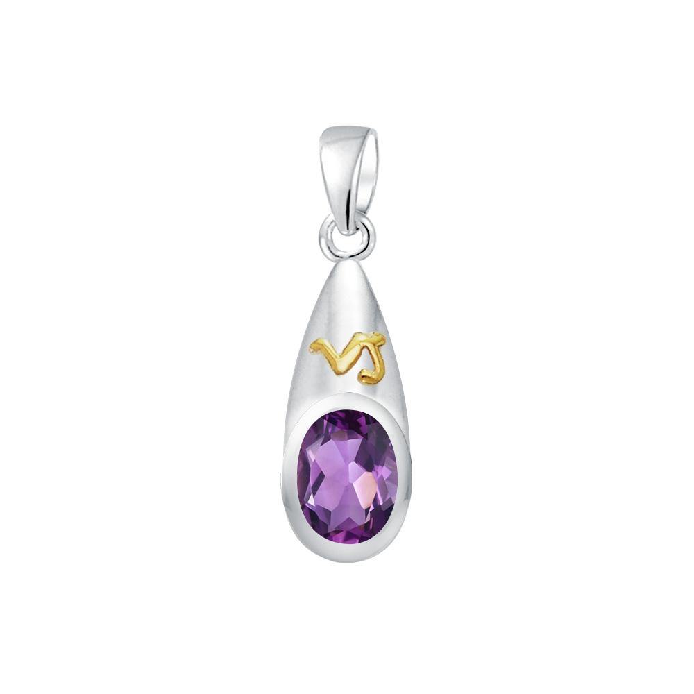 Capricorn Zodiac Symbol Silver and Gold Pendant MPD818 - Jewelry