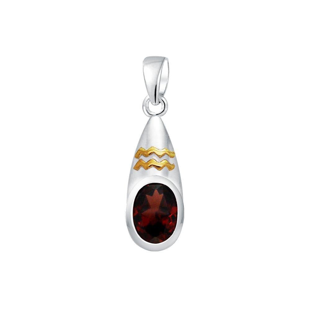 Aquarius Zodiac Symbol Silver and Gold Pendant MPD821 - Jewelry
