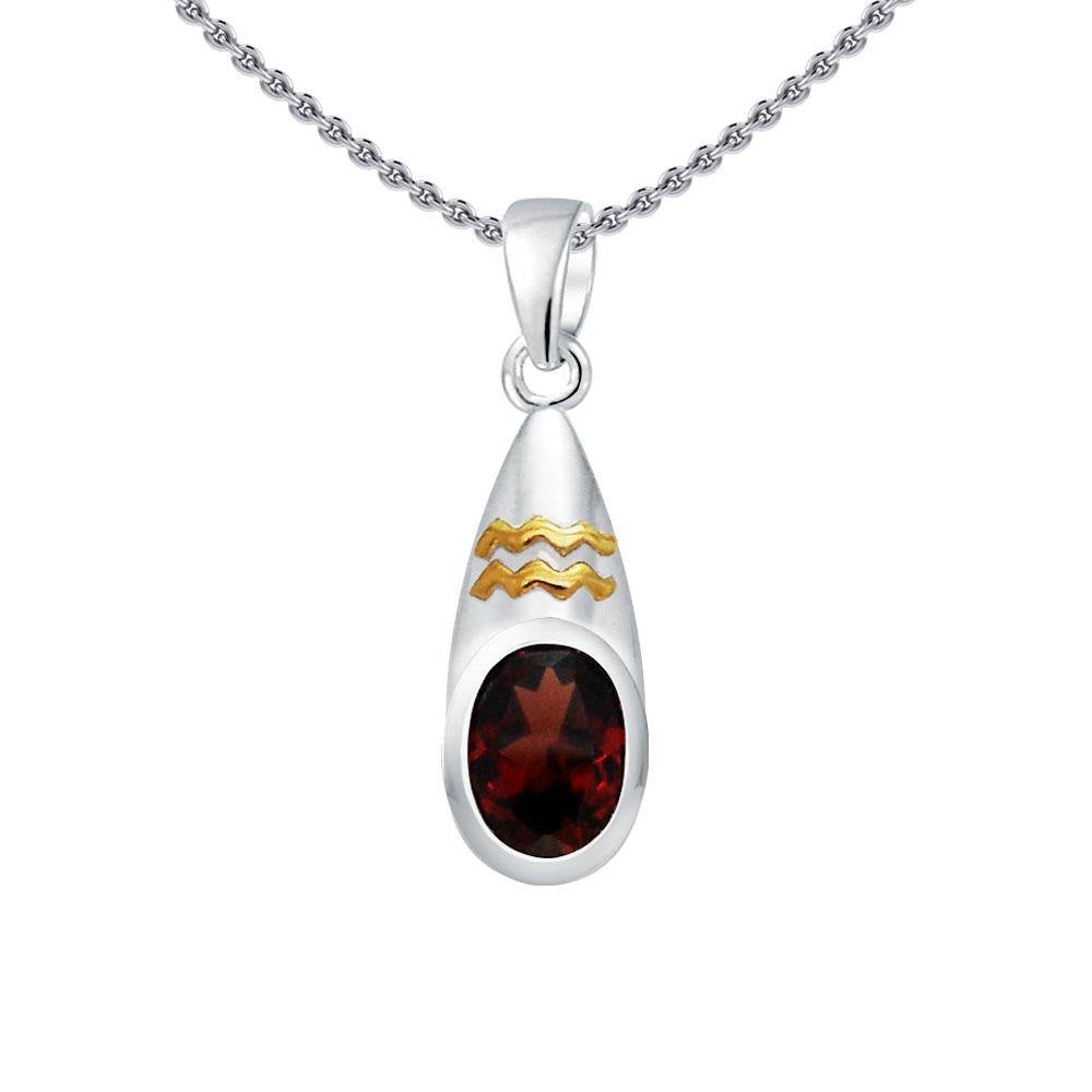 Aquarius Zodiac Symbol Silver and Gold Pendant MPD821 - Jewelry
