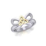 Celtic Trinity Knot on Ribbin Silver and 14K Gold Accent Ring MRI1787