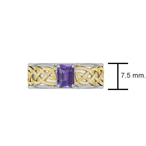 Celtic Knotwork Silver and 14K Gold Accent Wedding Ring with Gemstone MRI2361