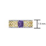 Celtic Knotwork Silver and 14K Gold Accent Wedding Ring with Gemstone MRI2361