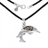 Steampunk Dolphins Sterling Silver with 14K Gold Accent Pendant And Nylon Cord MSE690