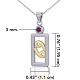 Cancer Zodiac Sign Silver and Gold Pendant with Ruby and Chain Jewelry Set MSE787 - Jewelry