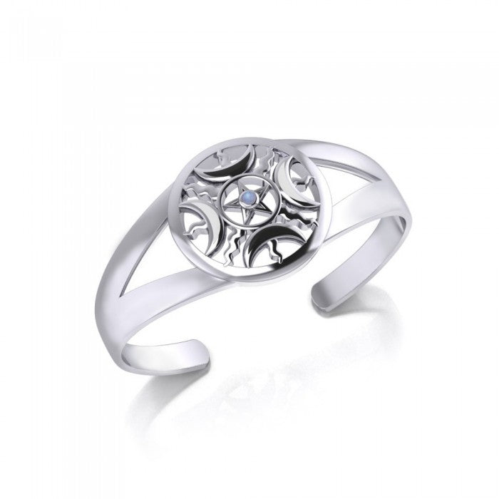 Sun Moon Silver Pentagram Bracelet - Magicksymbols