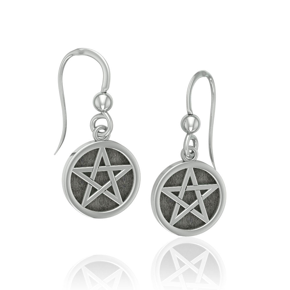 Solid Pentacle Sterling Silver Earrings TE309