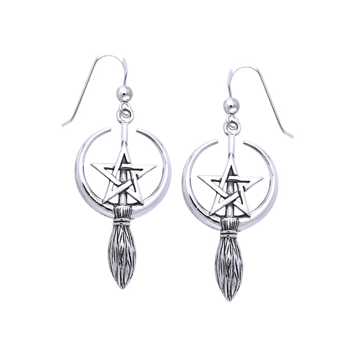 Crescent Moon Broom Pentagram Earrings TER1109