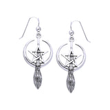 Crescent Moon Broom Pentagram Earrings TER1109