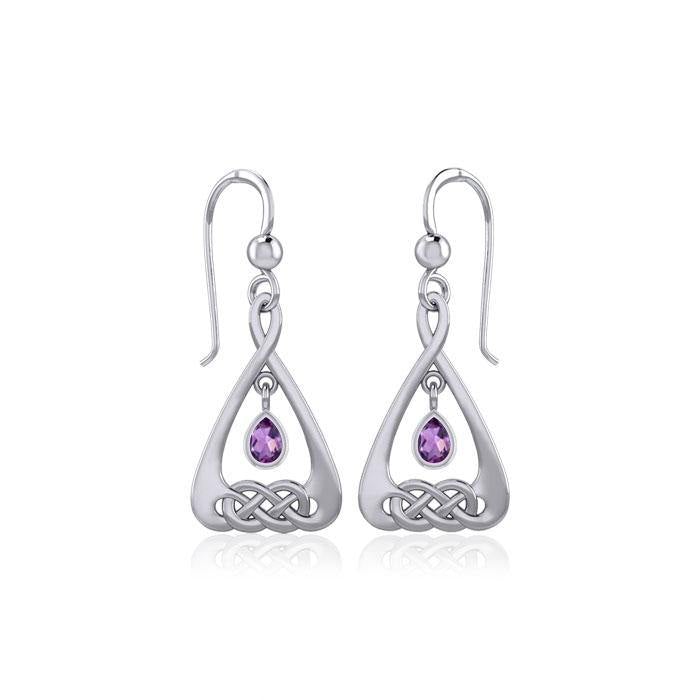 Celtic Knot Silver Earrings  with Dangling Gemstone TER1794 - Jewelry