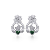 Lucky Four Leaf Clover on Claddagh Silver Post Earrings with stone TER1849 - Jewelry
