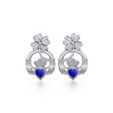 Lucky Four Leaf Clover on Claddagh Silver Post Earrings with stone TER1849 - Jewelry