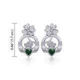 Lucky Four Leaf Clover on Claddagh Silver Post Earrings with stone TER1849 - Jewelry